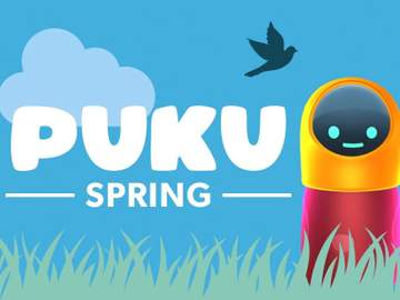 puku spring as text on an illustration of puku in the grass on a lovely spring day